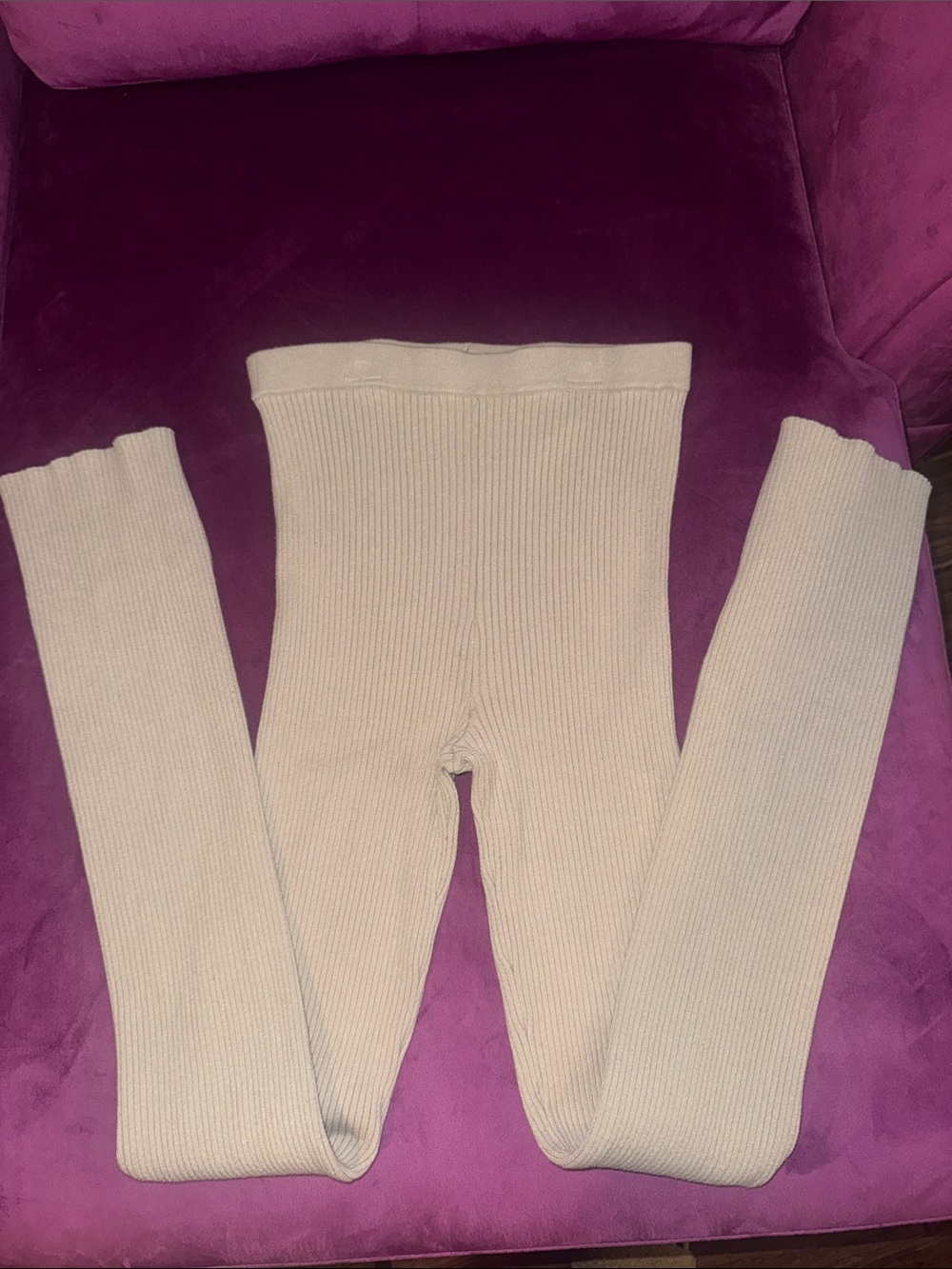 H&M Women’s Ribbed Light Cream Leggings Small Fitted Pants Fitted Loungewear S